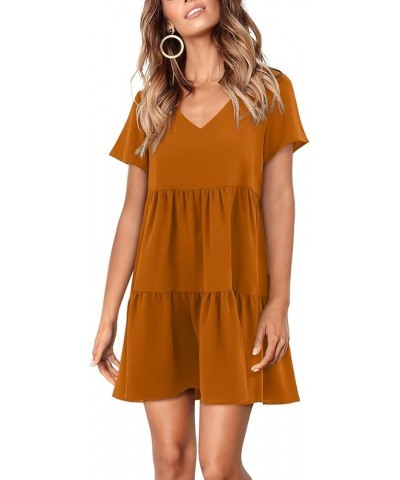 Women Summer Tunic Dress V Neck Casual Loose Flowy Swing Shift Dresses F Caramel $18.89 Dresses