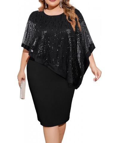 Women's Plus Size Glitter Sequin Pencil Dress Cape Dresses for Work Cocktail Party Black-tassel $19.11 Dresses