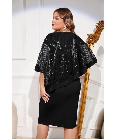 Women's Plus Size Glitter Sequin Pencil Dress Cape Dresses for Work Cocktail Party Black-tassel $19.11 Dresses