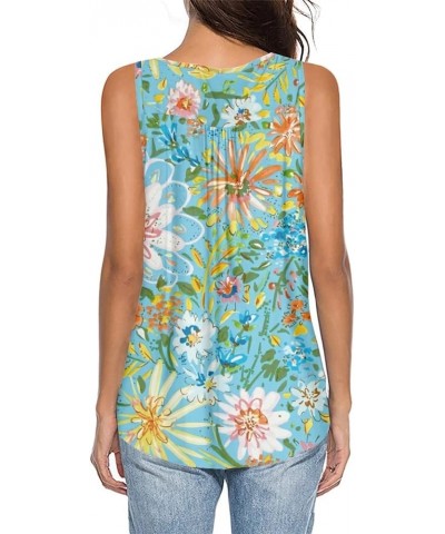 Womens Summer Casual Tank Tops Loose Fit V-Neck Shirts, Printed Henley Shirts Sleeveless Cami Tops Plus Size Watercolor Flowe...