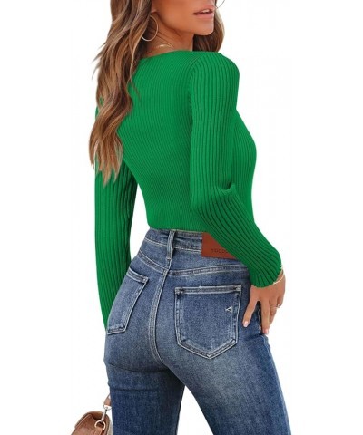 Women's Casual Crewneck T Shirts Ribbed Knit Sweater Slim Fit Solid Basic Ladies Pullovers Fall Long Sleeve Tops B-green $14....