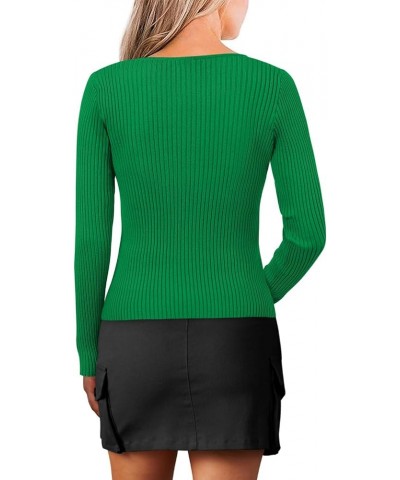 Women's Casual Crewneck T Shirts Ribbed Knit Sweater Slim Fit Solid Basic Ladies Pullovers Fall Long Sleeve Tops B-green $14....