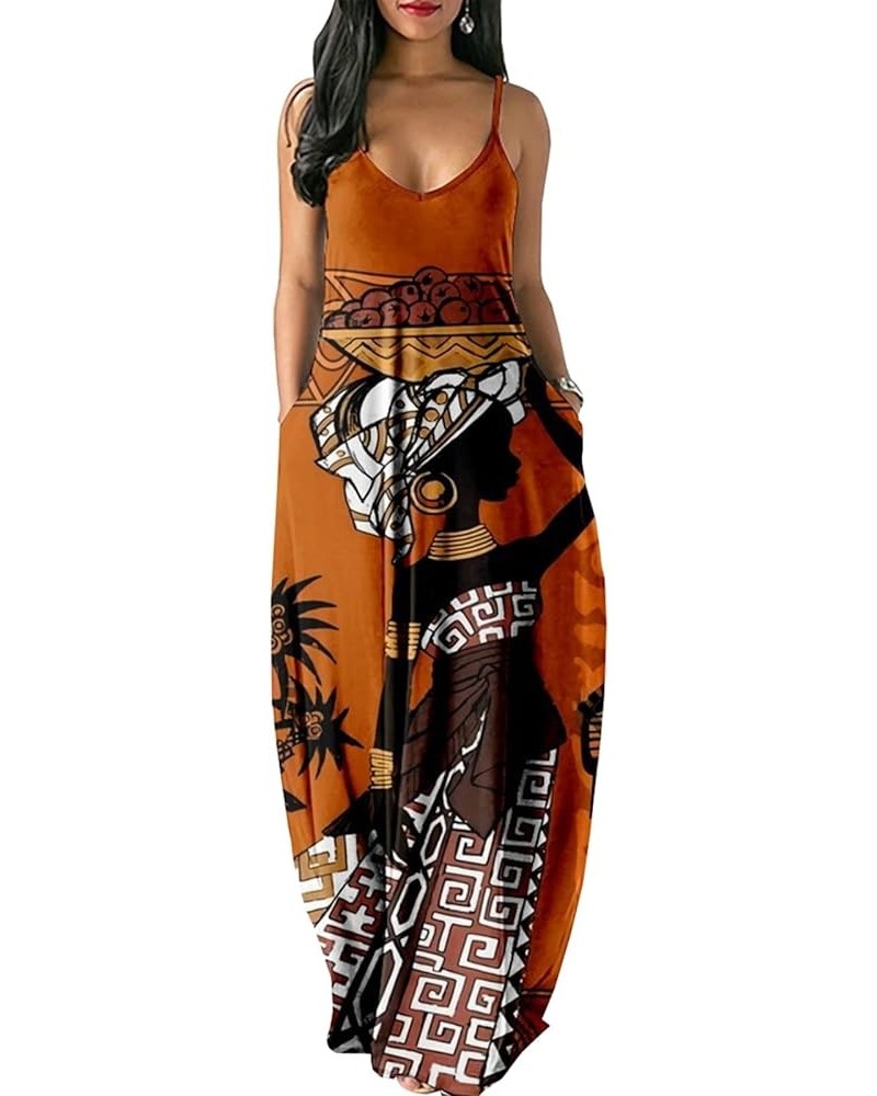 Women's Maxi Dresses Summer Sleeveless Loose Colorful with Pocket Casual Long Sundress Plus Size Brown12047 $18.54 Dresses