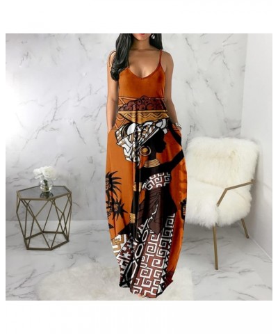 Women's Maxi Dresses Summer Sleeveless Loose Colorful with Pocket Casual Long Sundress Plus Size Brown12047 $18.54 Dresses