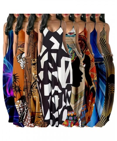 Women's Maxi Dresses Summer Sleeveless Loose Colorful with Pocket Casual Long Sundress Plus Size Brown12047 $18.54 Dresses