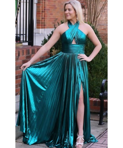 Sparkly Satin Prom Dresses Long with Slit Empire Waist A Line Keyhole Satin Formal Party Dress for Women AG083 Bgold $29.99 D...