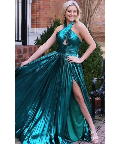 Sparkly Satin Prom Dresses Long with Slit Empire Waist A Line Keyhole Satin Formal Party Dress for Women AG083 Bgold $29.99 D...