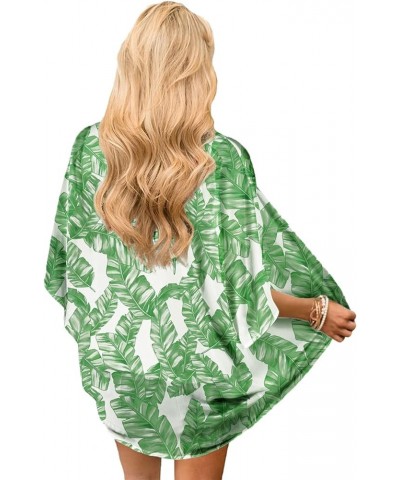 Women's Boho Kimono Cardigans Casual Open Front Long Chiffon Cover Ups 06 Leaf/White $10.74 Swimsuits