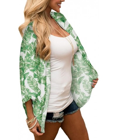 Women's Boho Kimono Cardigans Casual Open Front Long Chiffon Cover Ups 06 Leaf/White $10.74 Swimsuits