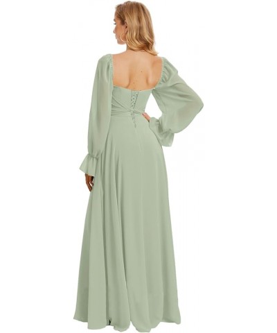 Long Sleeve Bridesmaid Dresses with Slit Ruched Chiffon Formal Evening Dress for Wedding Guest Lavender $31.89 Dresses