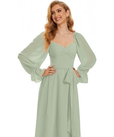 Long Sleeve Bridesmaid Dresses with Slit Ruched Chiffon Formal Evening Dress for Wedding Guest Lavender $31.89 Dresses