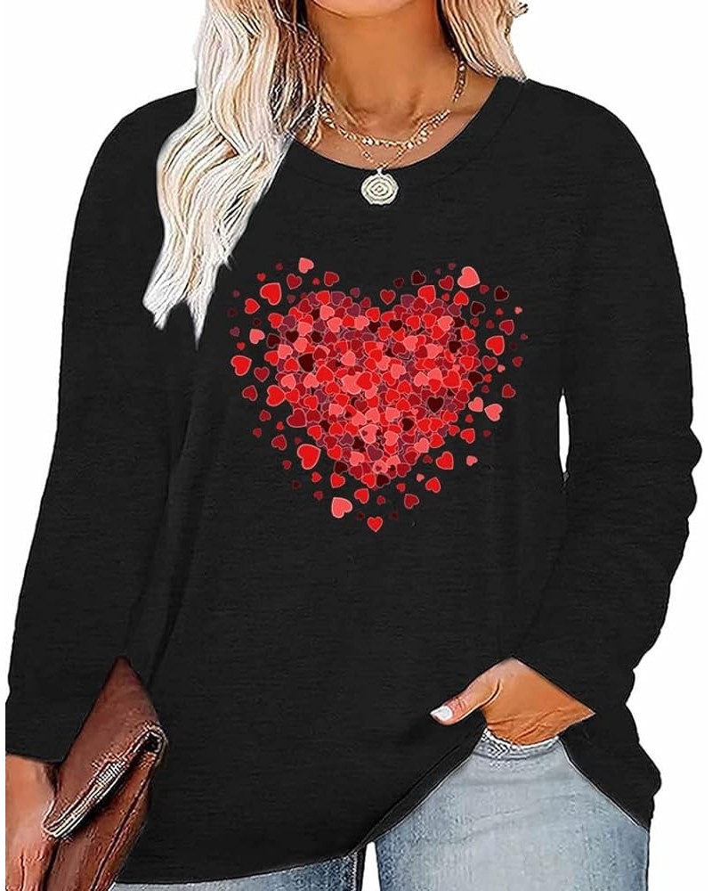 Plus Size Love Heart Graphic Valentine's Day Shirt Blouse Tees Women Long Sleeve Tops Black $10.08 Blouses