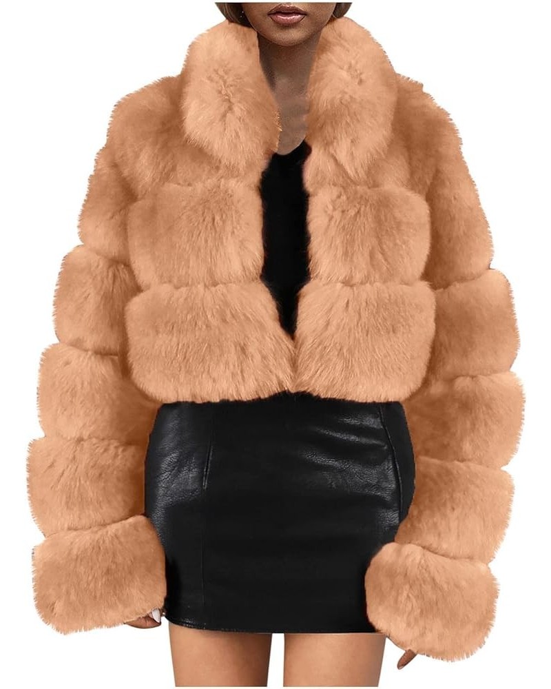 Womens Winter Faux Fur Cropped Jacket Soft Warm Furry Coat Casual Long Sleeve Baggy Fleece Coat Open Front Cardigan Sweater F...