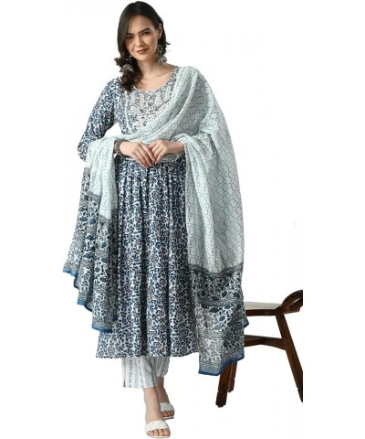 Women Indian Kurti set women Blue Printed Set $28.31 Tops