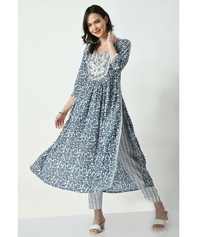 Women Indian Kurti set women Blue Printed Set $28.31 Tops