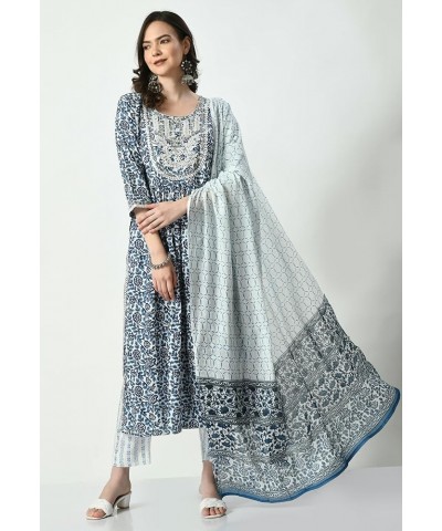 Women Indian Kurti set women Blue Printed Set $28.31 Tops