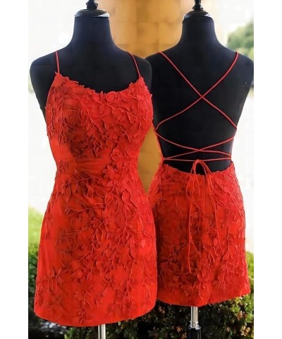 Lace Short Homecoming Dresses Tight Prom Dresses Spaghetti Straps Cocktail Party Dresses SE062 Coral $28.80 Dresses