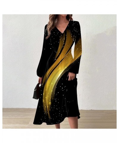 Summer Women Dresses 2024 V Neck Long Sleeve Boho Flowy Loose A-Line Midi Dress Floral Printed Dress 04-gold $11.04 Underwear