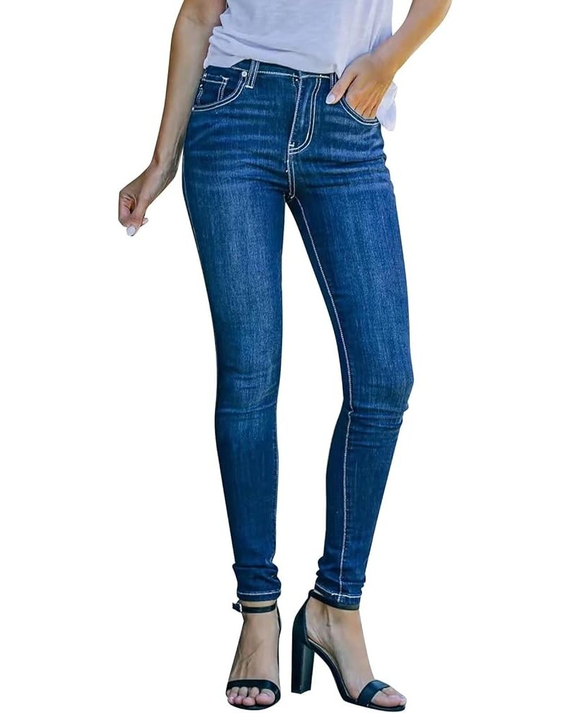 Womens Skinny Jeans Plus Size 2023 Denim Pants Slim Fit Cowboy Pants Vintage Work Outfits with Pockets Blue $8.83 Jeans
