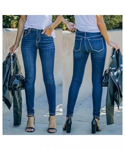 Womens Skinny Jeans Plus Size 2023 Denim Pants Slim Fit Cowboy Pants Vintage Work Outfits with Pockets Blue $8.83 Jeans