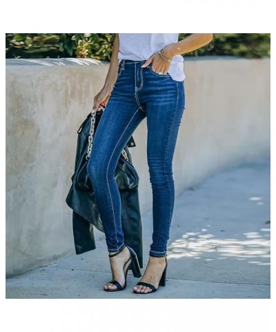 Womens Skinny Jeans Plus Size 2023 Denim Pants Slim Fit Cowboy Pants Vintage Work Outfits with Pockets Blue $8.83 Jeans