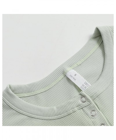 New V-Neck Button-Down Slim-Fit Sports T-Shirt Women Slim-Fit Body Fashion Curved Hem Long Sleeve Light Green $18.91 Bodysuits