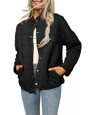 Womens Quilted Puffer Jackets Baggy Lightweight Zipper Button Short Padded Down Coats Warm Outwear Tops with Pockets B-black ...