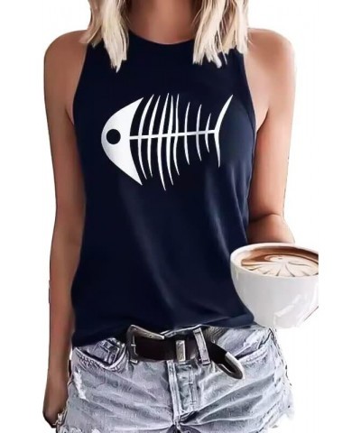 Summer Tank Tops for Women Vacation Casual Beach Tank Tops Hawaiian Sleeveless Basic Fit T Shirts Blouses Dark Blue $12.87 Tanks