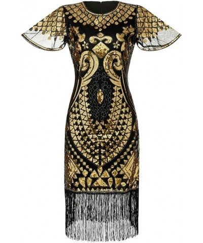 Women's 1920s Gates Sequin Dress 20s Lace Neck Gatsby Dress Sequin Art Deco Flapper Cocktail Dresses Color5 $20.51 Dresses