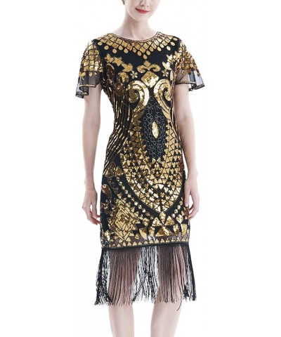 Women's 1920s Gates Sequin Dress 20s Lace Neck Gatsby Dress Sequin Art Deco Flapper Cocktail Dresses Color5 $20.51 Dresses