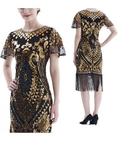 Women's 1920s Gates Sequin Dress 20s Lace Neck Gatsby Dress Sequin Art Deco Flapper Cocktail Dresses Color5 $20.51 Dresses