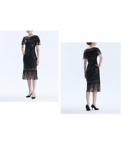 Women's 1920s Gates Sequin Dress 20s Lace Neck Gatsby Dress Sequin Art Deco Flapper Cocktail Dresses Color5 $20.51 Dresses