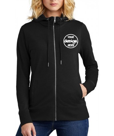 Women Dt673 Custom Embroidery Personalized Featherweight French Terry Hoodie Zip Up Black $22.79 Hoodies & Sweatshirts