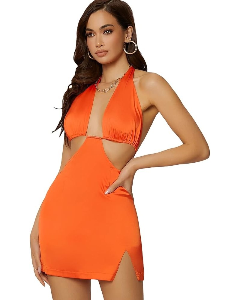 Women's Draped Cut Out Crisscross Tie Backless Satin Cami Dress Orange $25.64 Dresses