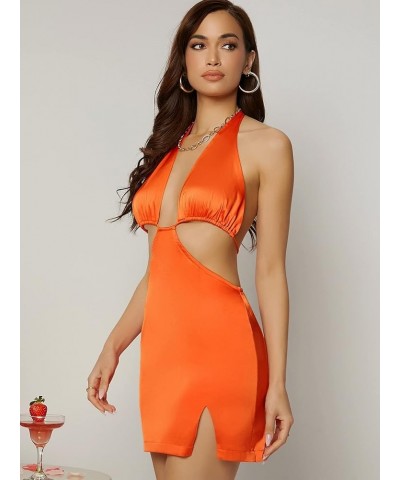 Women's Draped Cut Out Crisscross Tie Backless Satin Cami Dress Orange $25.64 Dresses