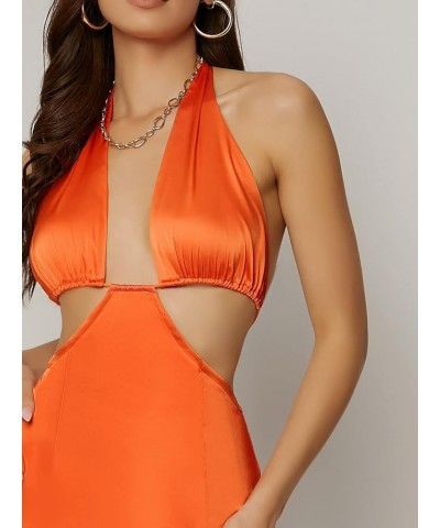 Women's Draped Cut Out Crisscross Tie Backless Satin Cami Dress Orange $25.64 Dresses