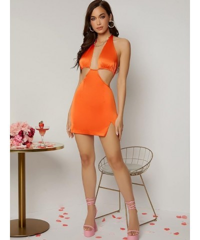 Women's Draped Cut Out Crisscross Tie Backless Satin Cami Dress Orange $25.64 Dresses