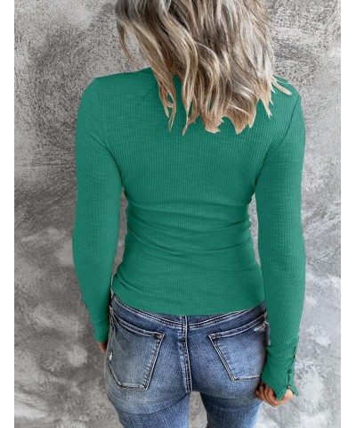 Womens Slim Fit Henley Tops Long Sleeve Button Shirts V Neck Cute T Shirts Green $11.51 Tops