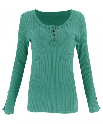 Womens Slim Fit Henley Tops Long Sleeve Button Shirts V Neck Cute T Shirts Green $11.51 Tops