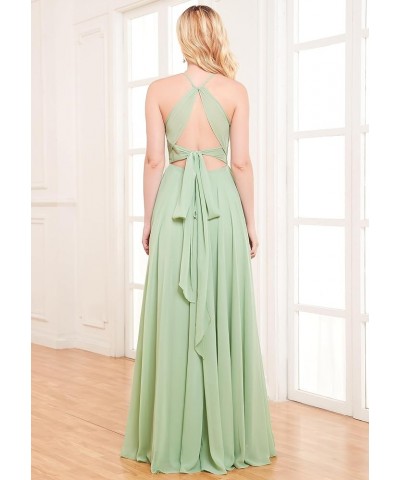 Women's Halter Chiffon Bridesmaid Dresses with Slit Long Pleated Evening Dress Formal Party Gowns Sage Green $25.48 Dresses