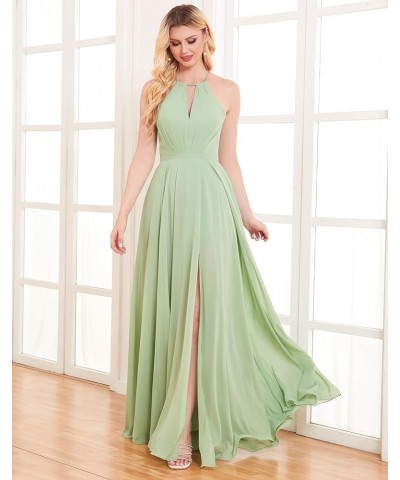 Women's Halter Chiffon Bridesmaid Dresses with Slit Long Pleated Evening Dress Formal Party Gowns Sage Green $25.48 Dresses