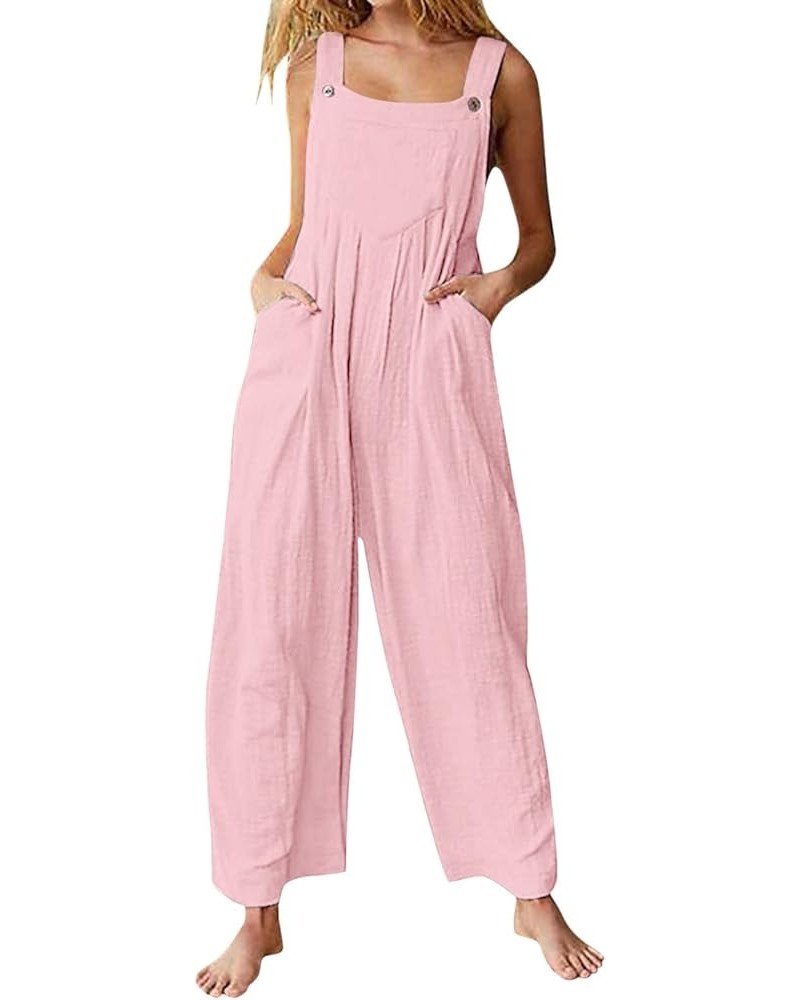 Women's Jumpsuits Casual 2023 Vest Square Neck Pleated Wide Leg One-Piece Belt Pocket Onesie Casual Jumpsuits Pink-1 $8.69 Ju...