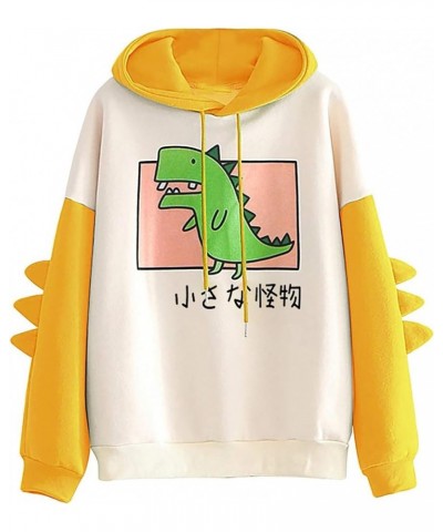 Bear Hoodie For Womens Autumn Patchwork Sweatshirts Long Sleeve Pullover With Cute Personality Bag Dino Hoodie-yellow $14.16 ...