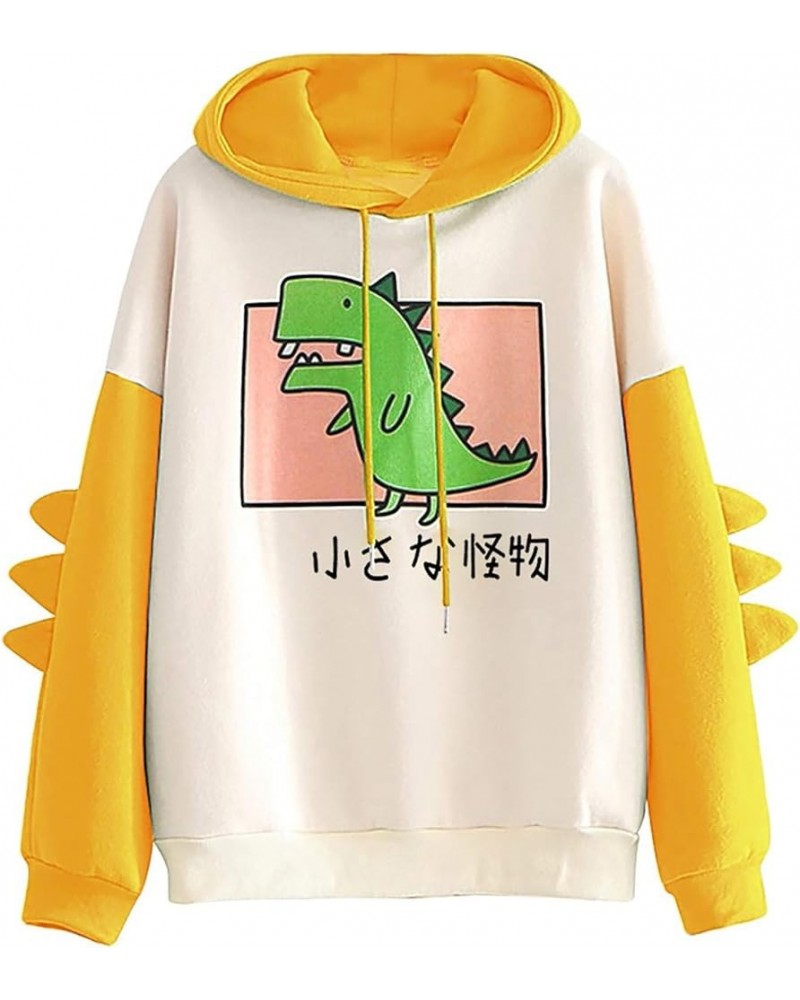 Bear Hoodie For Womens Autumn Patchwork Sweatshirts Long Sleeve Pullover With Cute Personality Bag Dino Hoodie-yellow $14.16 ...