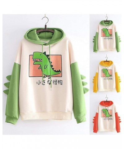 Bear Hoodie For Womens Autumn Patchwork Sweatshirts Long Sleeve Pullover With Cute Personality Bag Dino Hoodie-yellow $14.16 ...