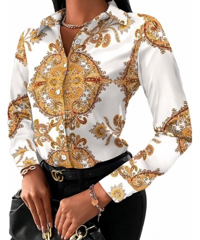 Buchona Outfits for Women Collar Blouses Button Down Shirts Colorful Long Sleeve Floral Print Tops Loose Sexy T-Shirts White1...