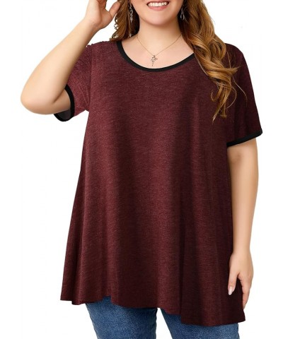 Short Sleeve Plus Size Tunics for Women Loose Casual Swing Tops Flowy T-Shirts A- Heather Red $11.33 Tops