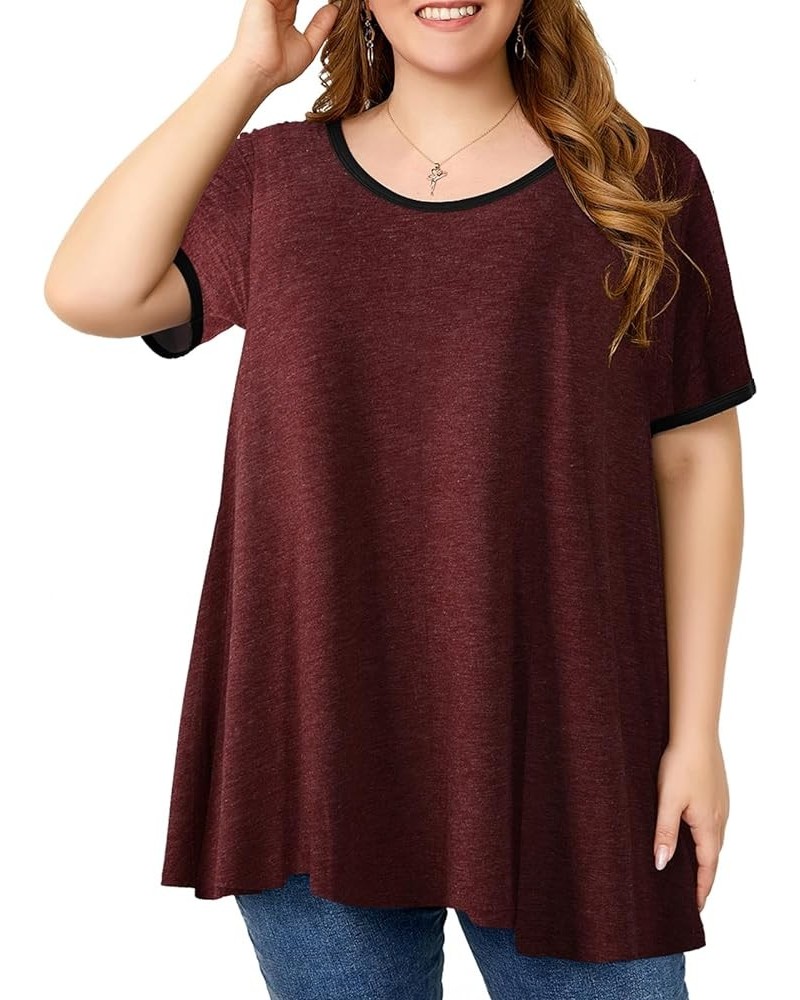 Short Sleeve Plus Size Tunics for Women Loose Casual Swing Tops Flowy T-Shirts A- Heather Red $11.33 Tops