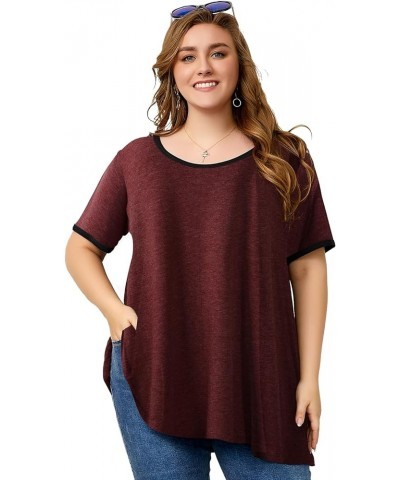 Short Sleeve Plus Size Tunics for Women Loose Casual Swing Tops Flowy T-Shirts A- Heather Red $11.33 Tops