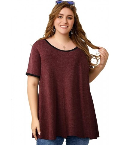 Short Sleeve Plus Size Tunics for Women Loose Casual Swing Tops Flowy T-Shirts A- Heather Red $11.33 Tops